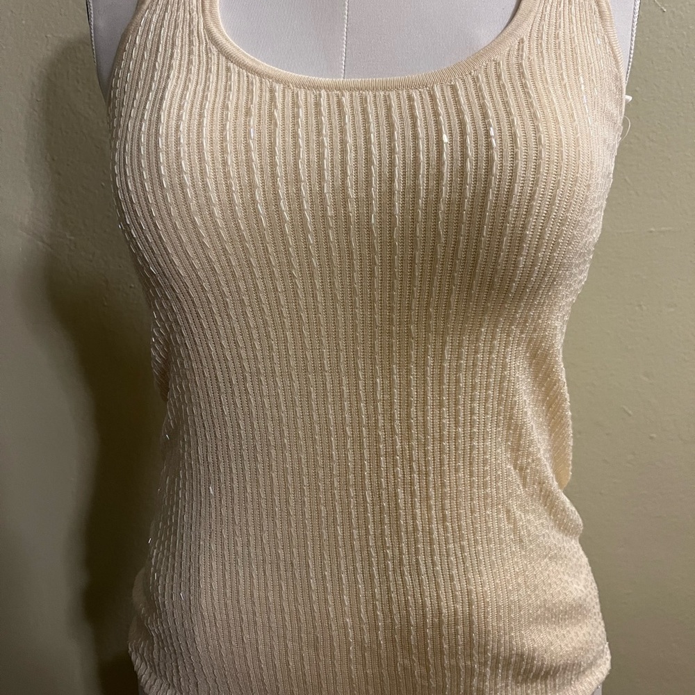 Lauren by Ralph Lauren cream color sequin  top Sz-sm. Cross over back straps.